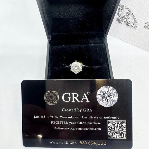 Moissanite Diamond Engagement Ring 2 Ct Round Cut 6 Prong 18k GRA Size 8.5 - Picture 10 of 16